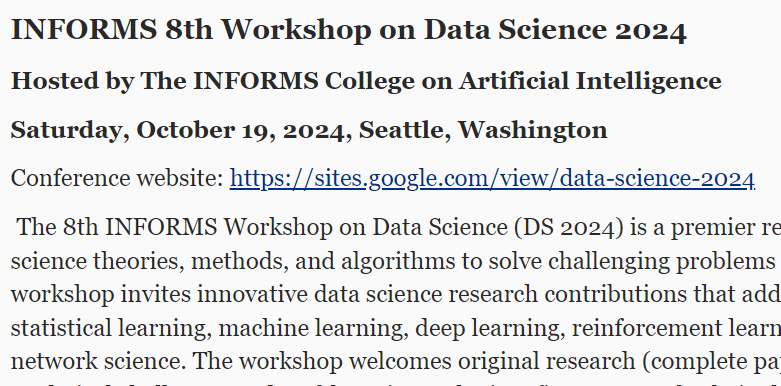 INFORMS Data Science Workshop